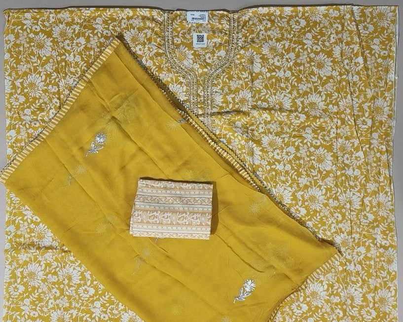 Sunshine Yellow Floral Suit with Mirror Work - Yellow - Picture 3
