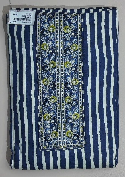 Navy Blue Floral Embroidered Cotton Kurta Set - Navy blue - Picture 1