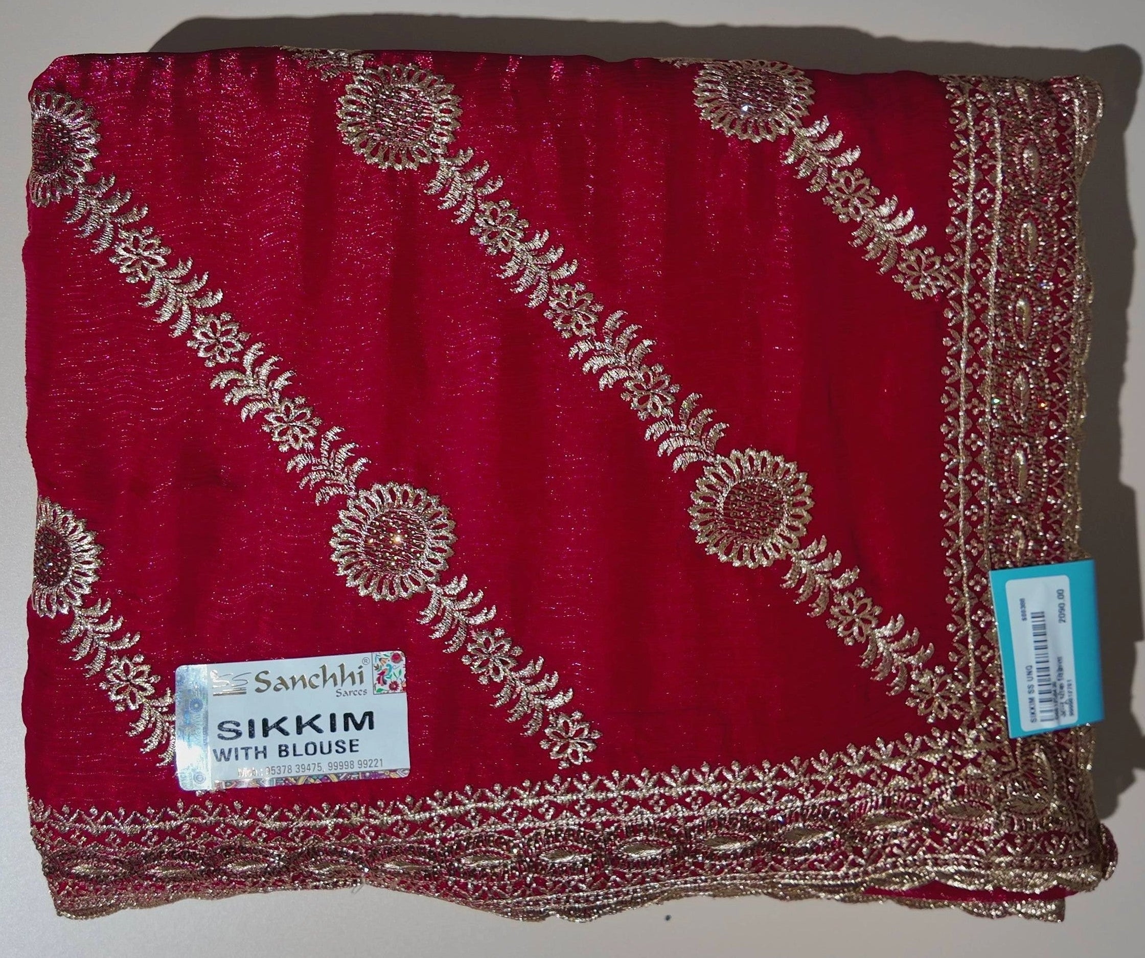 Elegant Red Silk Saree with Gold Embroidery - Red - Picture 1