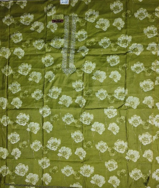 Elegant Olive Floral Embroidered Suit Set - Olive green - Picture 3