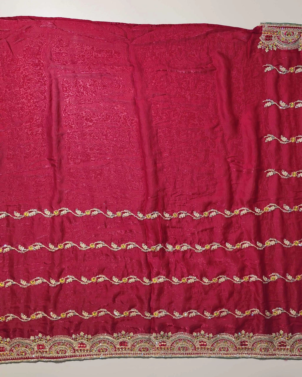 Elegant Maroon Embroidered Silk Dupatta - Red (1) - Picture 4