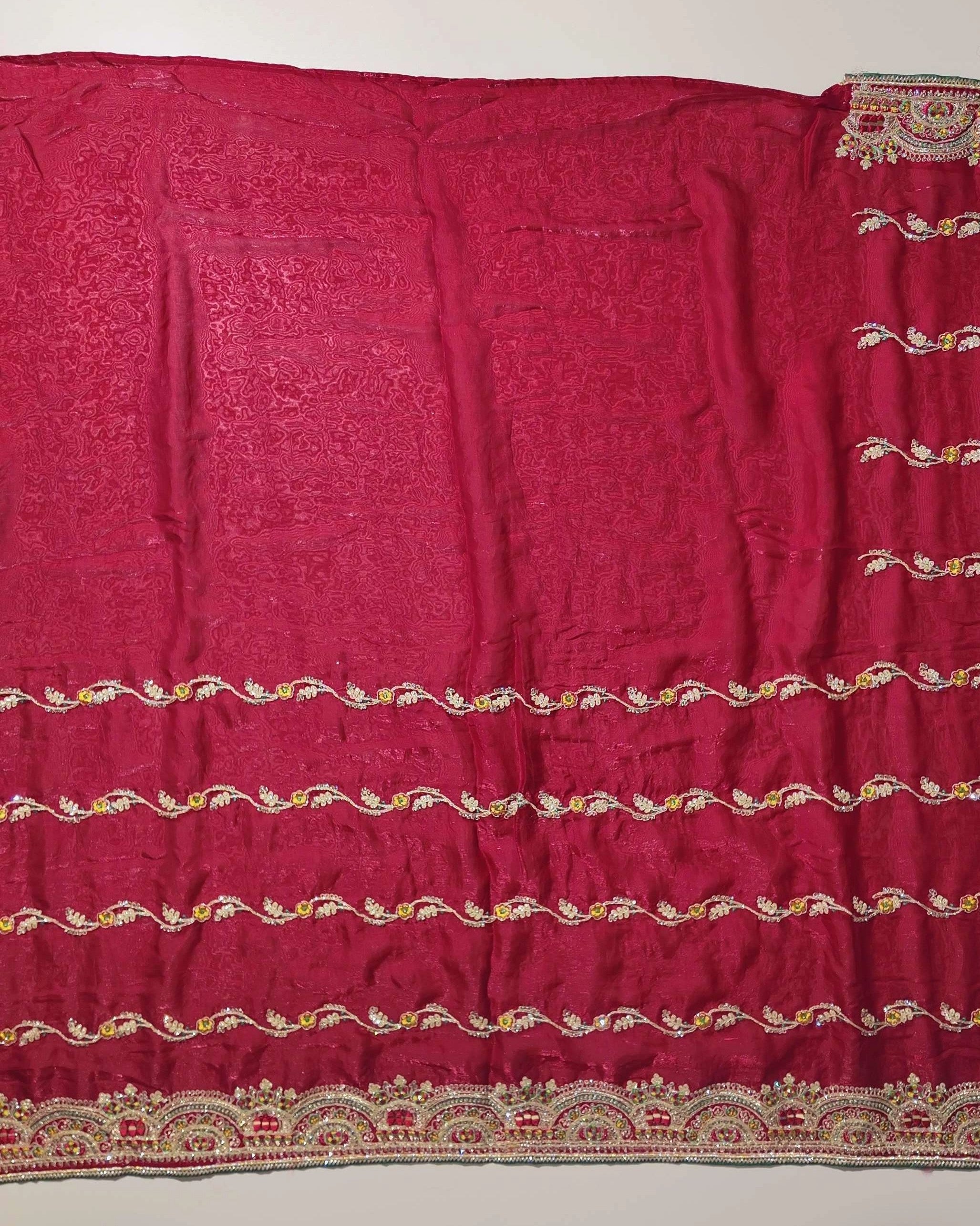 Elegant Maroon Embroidered Silk Dupatta - Red (1) - Picture 4