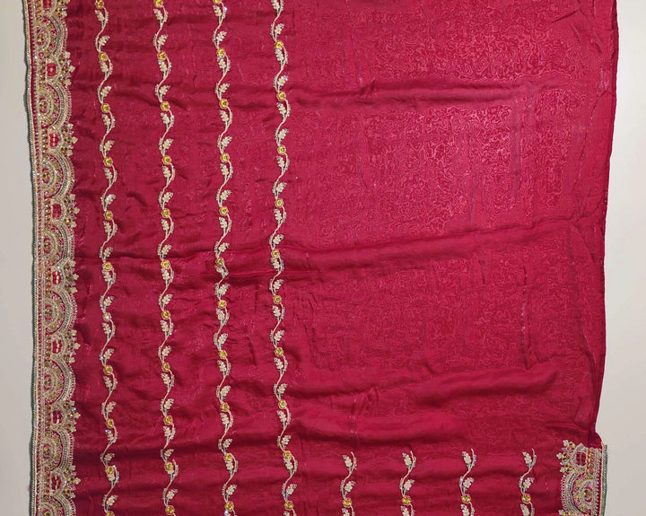 Elegant Maroon Embroidered Silk Dupatta - Red (1) - Picture 4