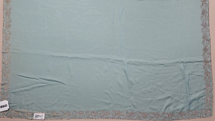 Aqua Elegance: Sequined Chiffon Dupatta - Turquoise - Picture 3