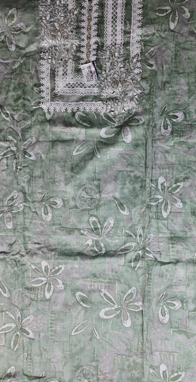 Elegant Green Floral Embroidered Suit Set - Green - Picture 2