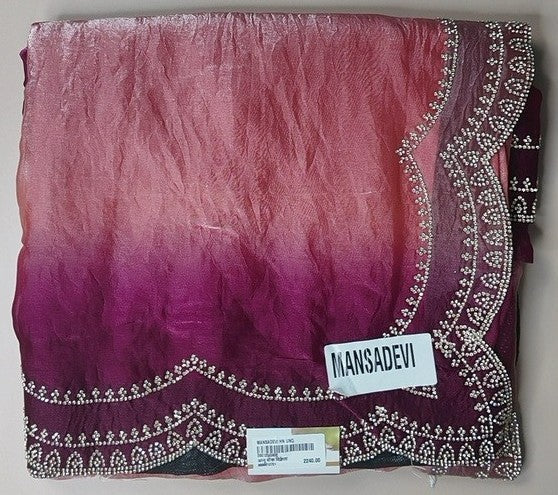 Elegant Ombre Pink-Purple Embroidered Saree - Magenta - Picture 1