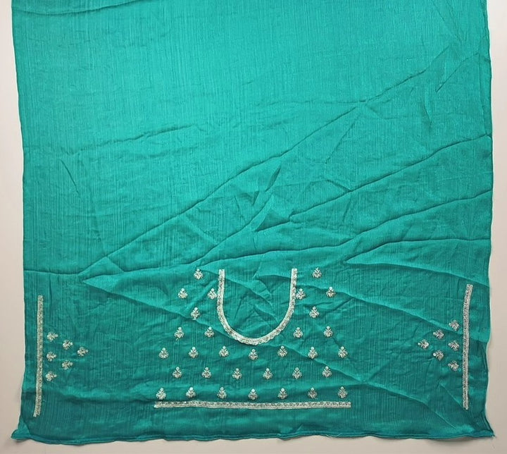 Elegant Teal Zari Embroidered Saree - Teal - Picture 5