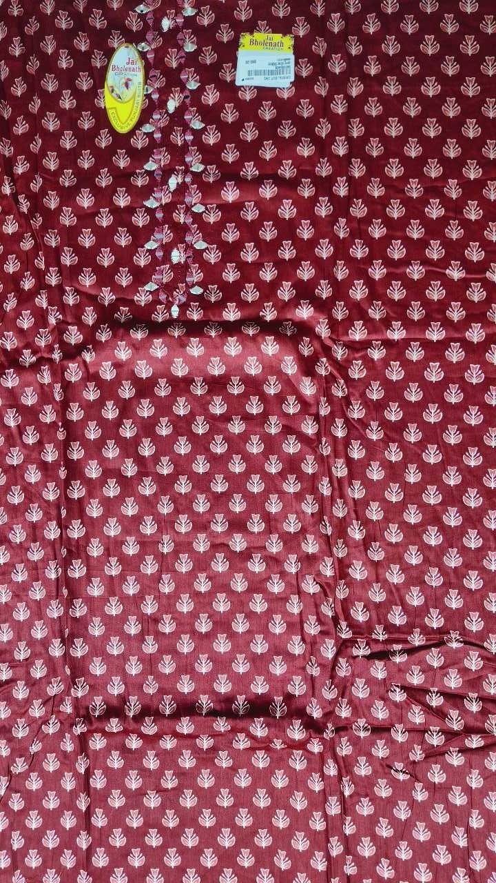 Elegant Maroon Leaf Pattern Cotton Saree - Maroon - Picture 2