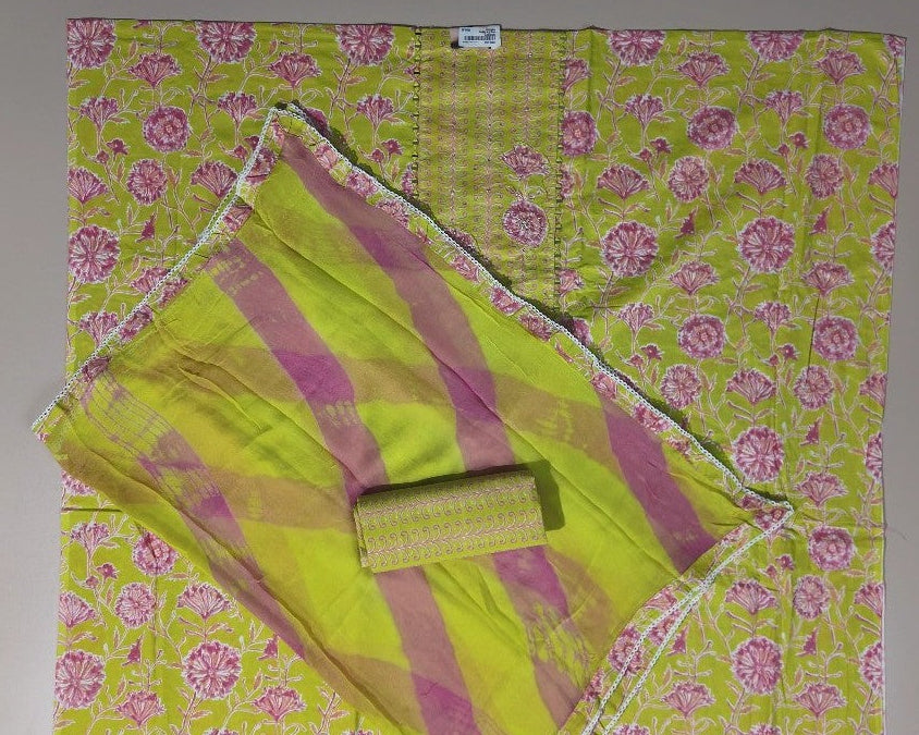 Vibrant Lime Floral Printed Suit Set - Lime Green - Picture 2