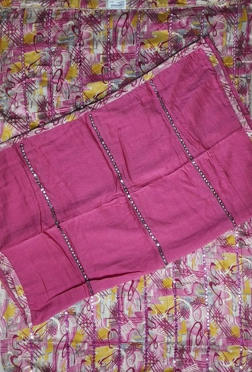 Vibrant Abstract Pink & Yellow Cotton Suit - Pink - Picture 4