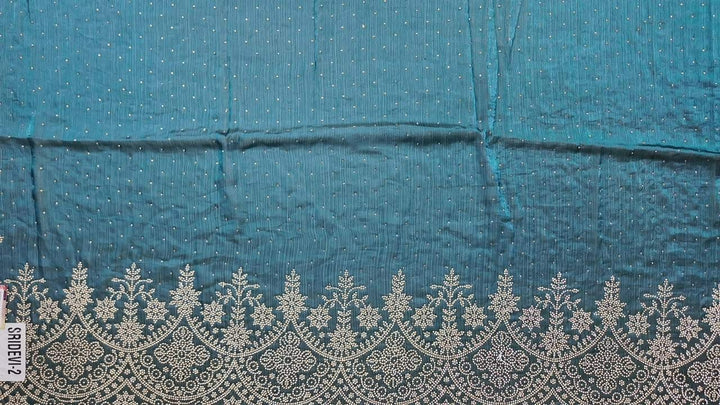 Teal Elegance: Embroidered Georgette Saree - Teal - Picture 3