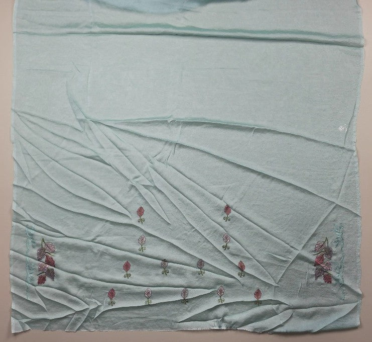 Elegant Pastel Leaf Embroidered Dupatta - Light Blue - Picture 2