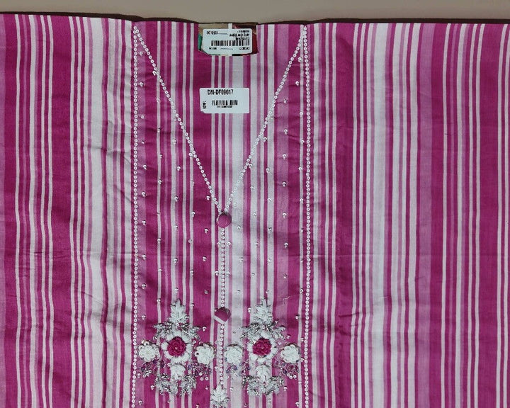 Vibrant Pink Striped Floral Embroidered Suit - Pink - Picture 3