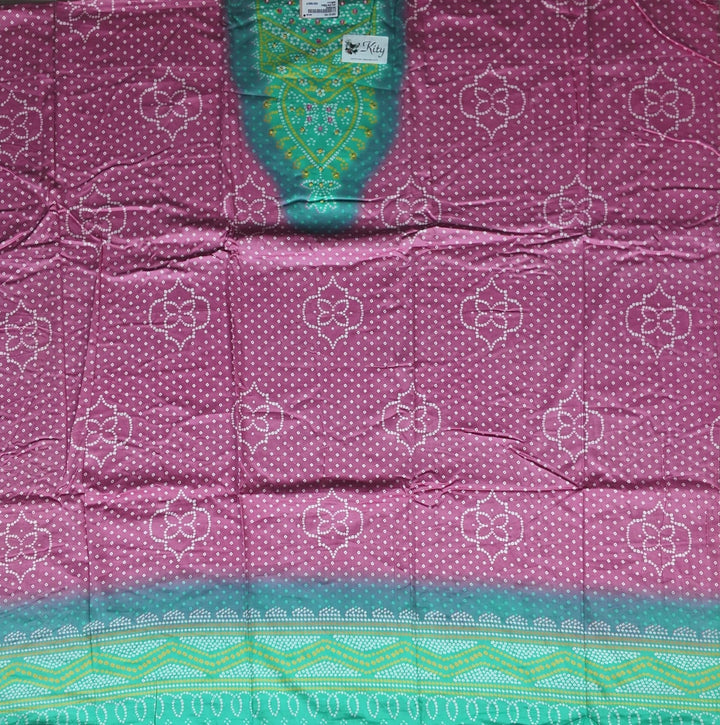 Vibrant Teal & Magenta Bandhani Unstitched Suit - Teal - Picture 4