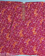 Vibrant Pink Floral Suit with Embroidered Border - Crimson Red - Picture 3
