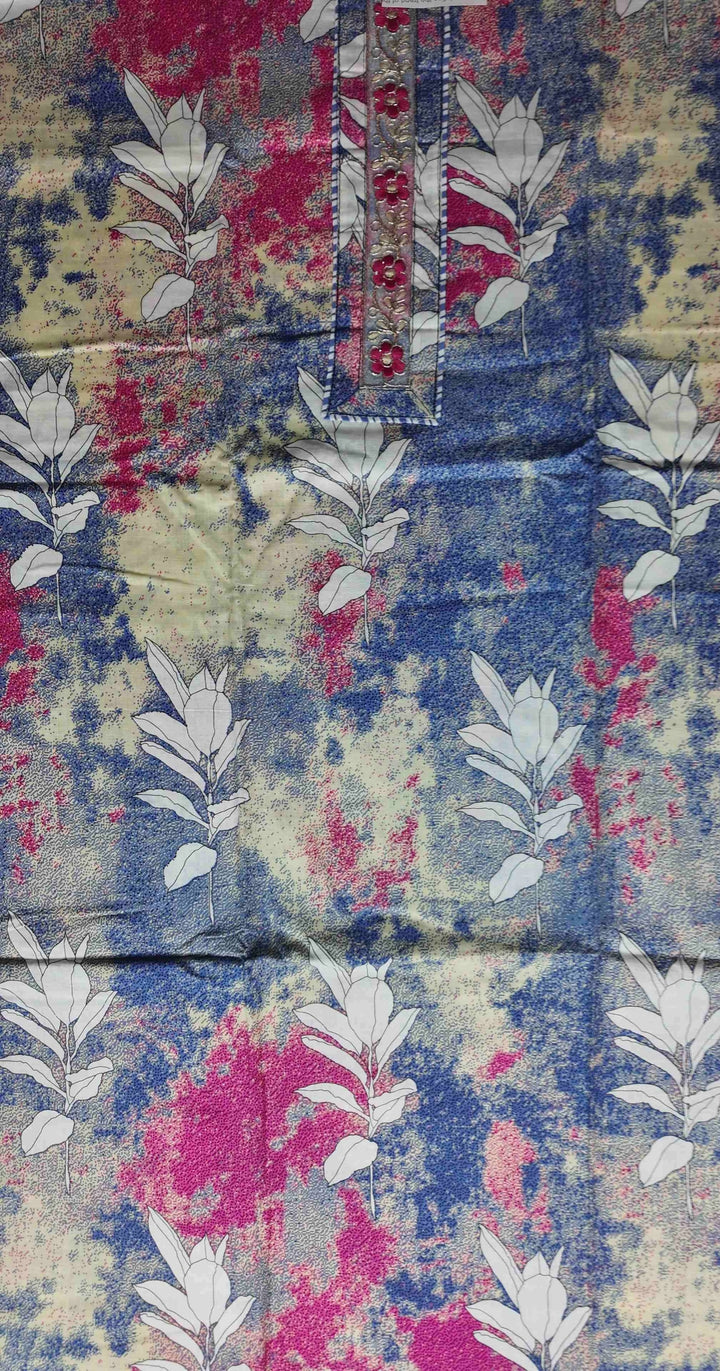 Vibrant Floral Fusion Cotton Suit Set - Blue - Picture 2