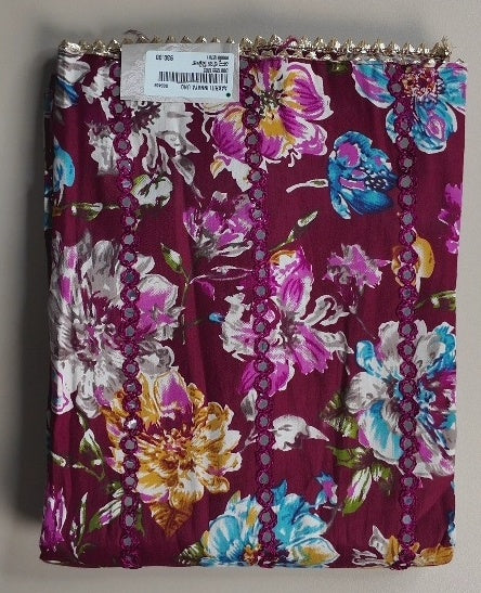 Vibrant Floral Maroon Suit with Embroidered Dupatta - Burgundy - Picture 1