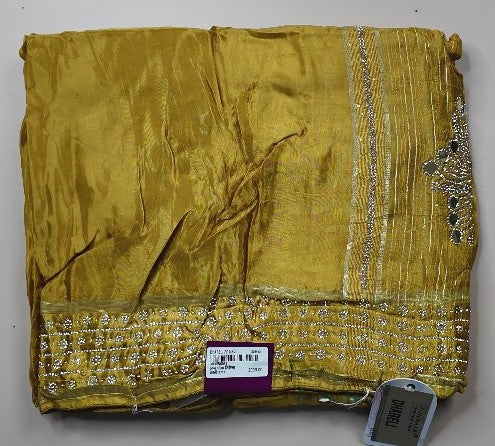 Golden Yellow Embellished Silk Saree - Gold - Picture 1