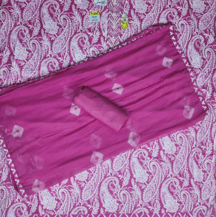Elegant Pink Paisley Cotton Suit Set - Pink - Picture 6