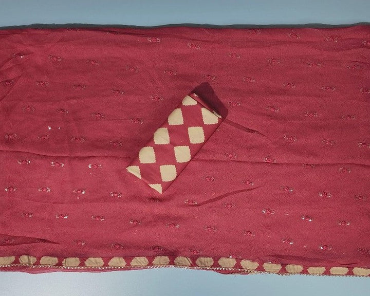 Elegant Pink Floral Embroidered Suit Set - Red - Picture 5