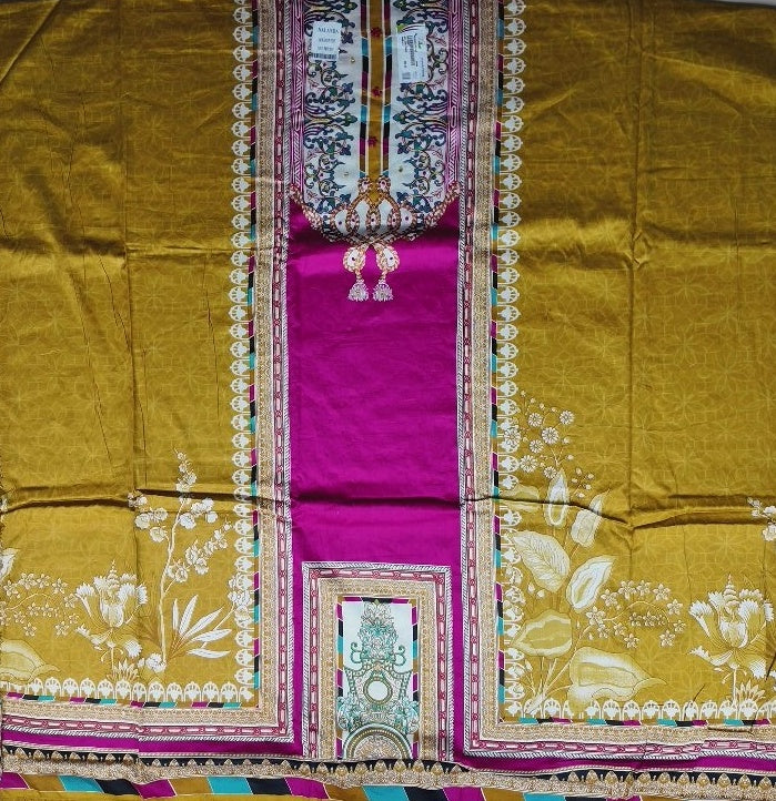 Vibrant Magenta & Mustard Floral Suit Set - White - Picture 3