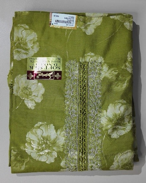 Elegant Olive Floral Embroidered Suit Set - Olive green - Picture 1