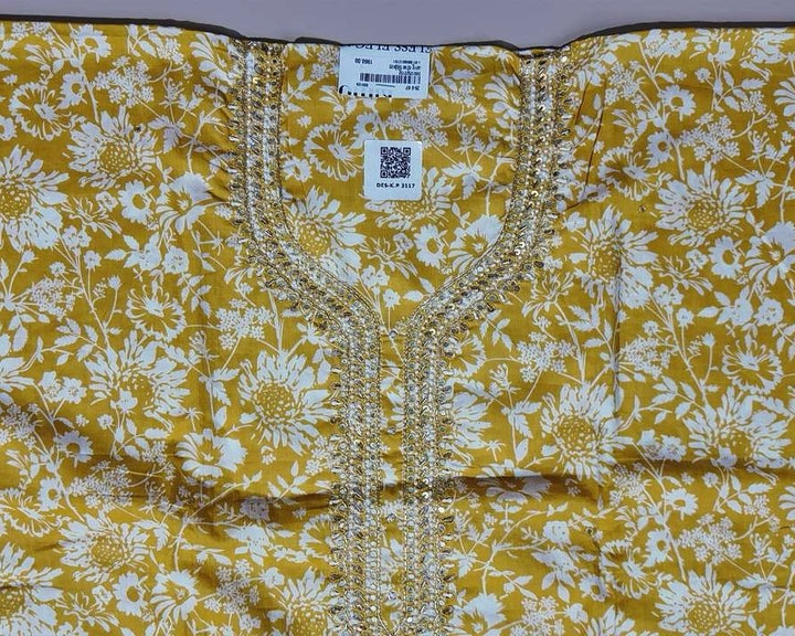 Sunshine Yellow Floral Suit with Mirror Work - Yellow - Picture 5