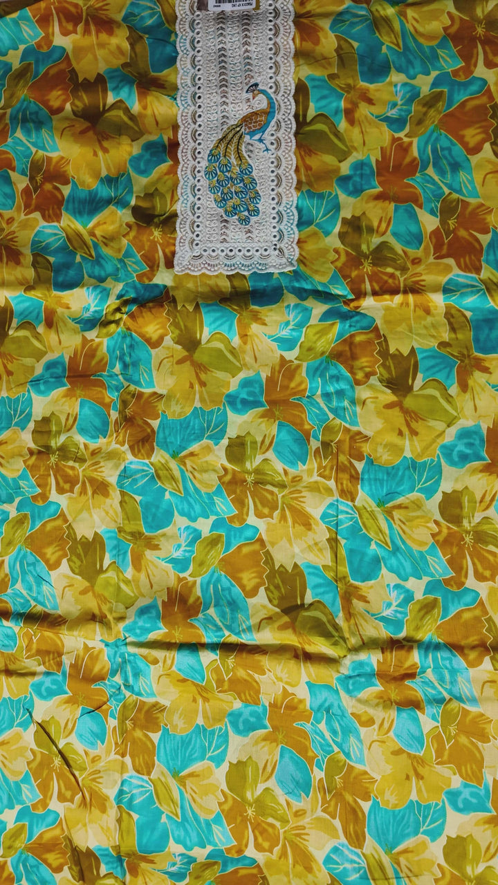 Vibrant Peacock Embroidered Floral Suit - Mustard yellow - Picture 3