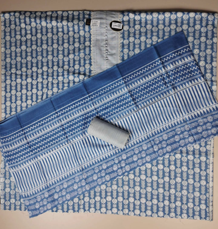 Blue Floral Elegance Cotton Suit Set - Blue - Picture 5