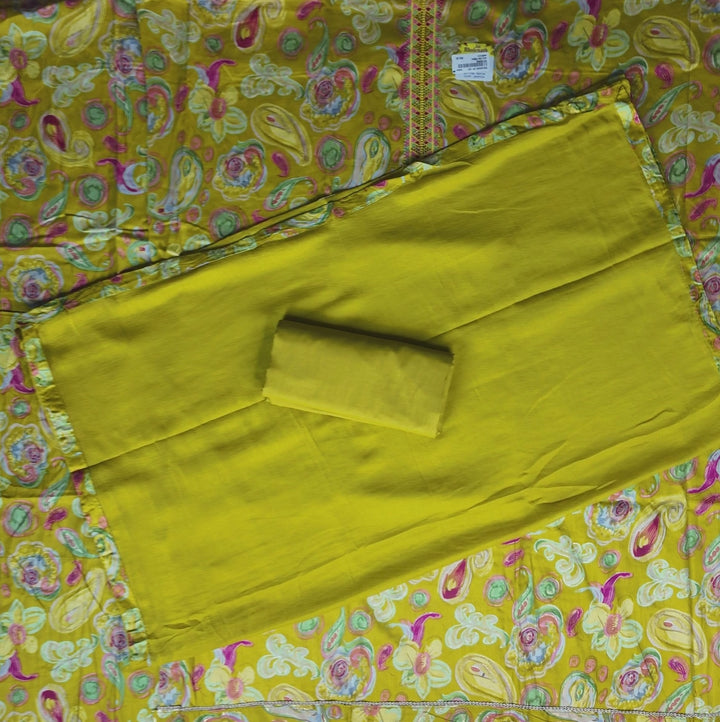 Vibrant Yellow Paisley Rayon Suit Set - Yellow - Picture 5