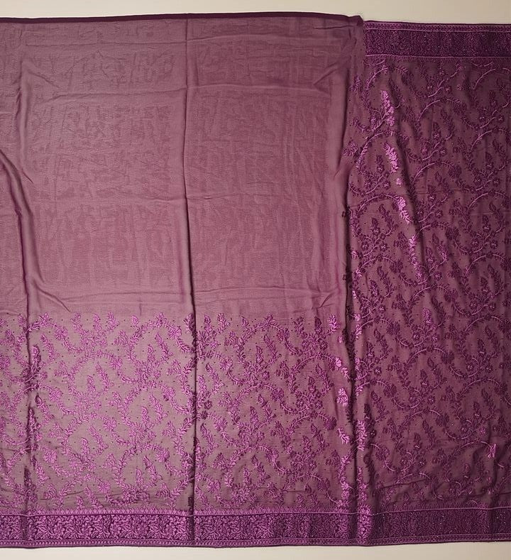 Elegant Purple Floral Brocade Fabric - Purple - Picture 4