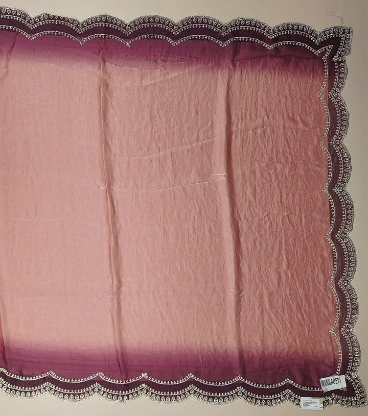 Elegant Ombre Pink-Purple Embroidered Saree - Magenta - Picture 3