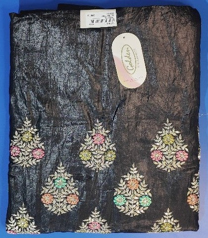 Elegant Black Silk Saree with Multicolor Embroidery - Black - Picture 1