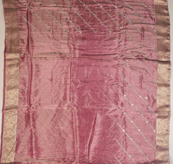 Radiant Plum Silk Saree with Mirror Work Elegance - Maroon - Picture 5