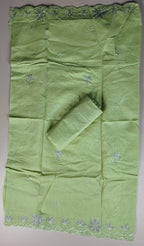 Elegant Lime Green Floral Chiffon Saree - Lime Green - Picture 6