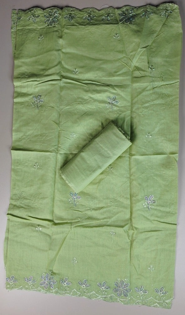 Elegant Lime Green Floral Chiffon Saree - Lime Green - Picture 6