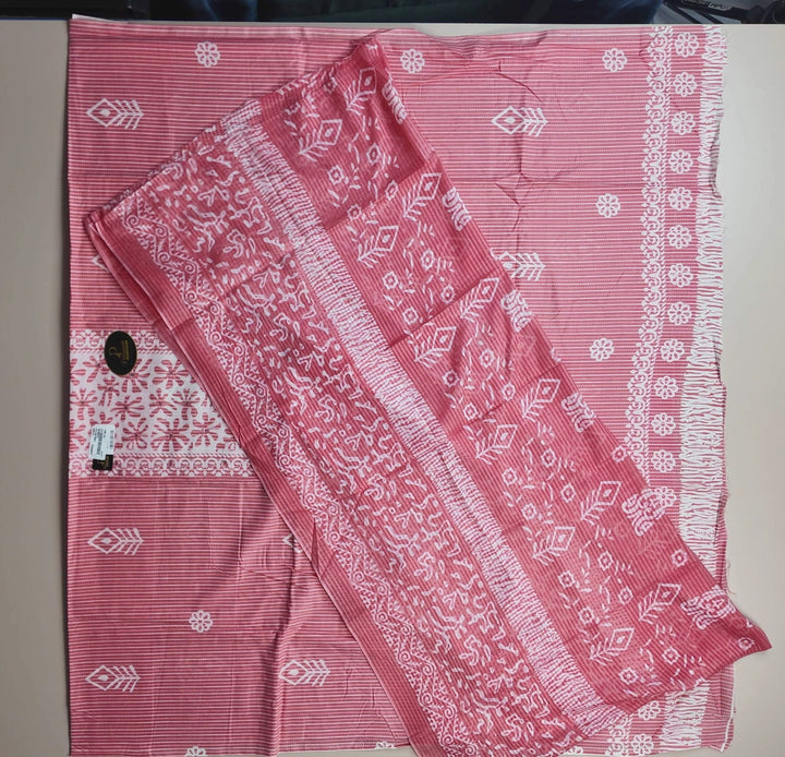 Elegant Pink Floral Printed Cotton Unstitched Suit - Red - Picture 4