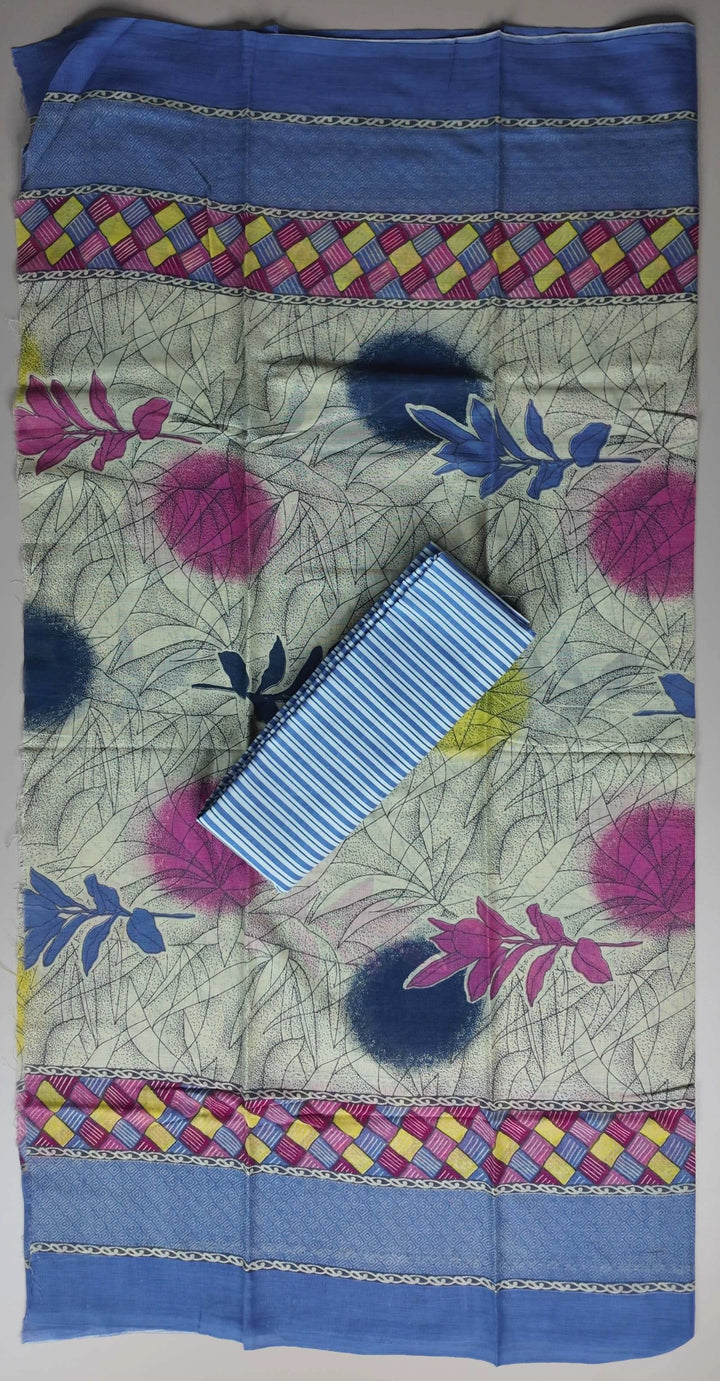 Vibrant Floral Fusion Cotton Suit Set - Blue - Picture 6