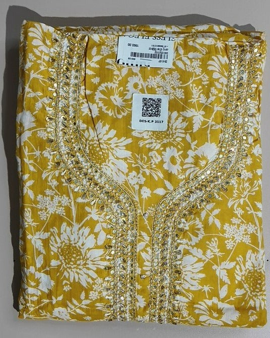 Sunshine Yellow Floral Suit with Mirror Work - Yellow - Picture 1
