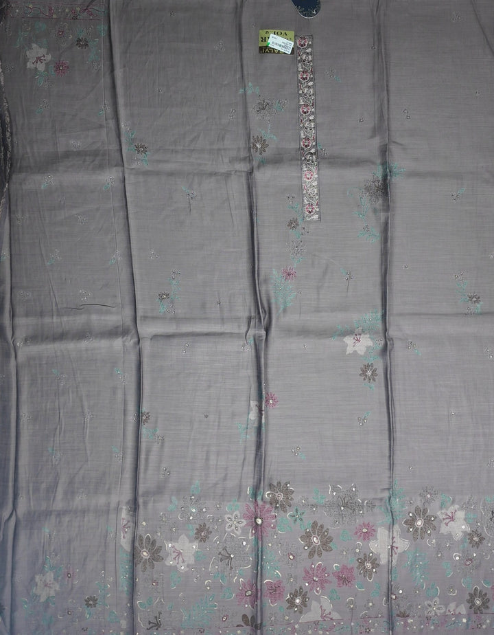 Elegant Grey Floral Embroidered Chanderi Suit - Gray - Picture 6