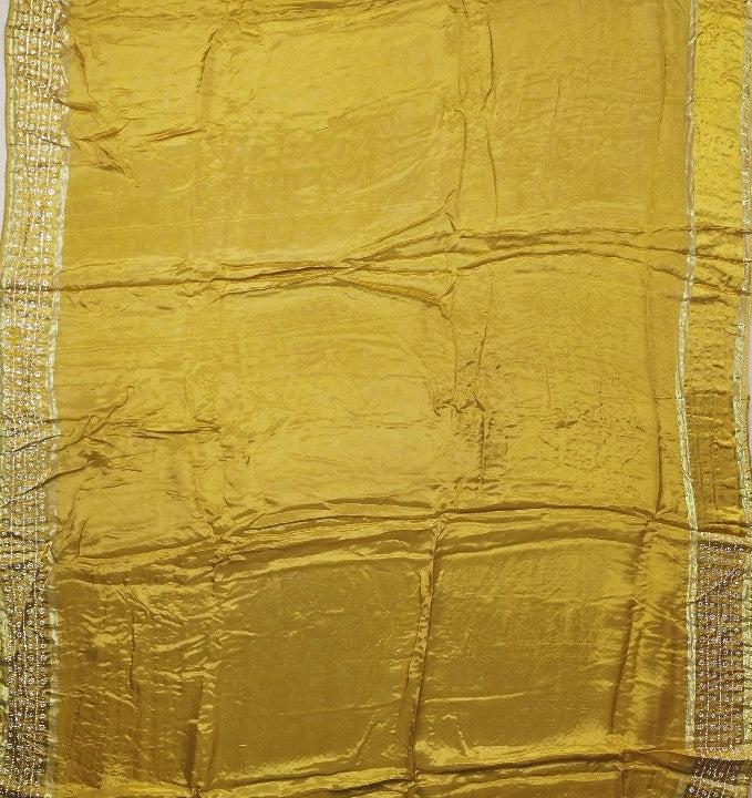 Golden Yellow Embellished Silk Saree - Gold - Picture 5