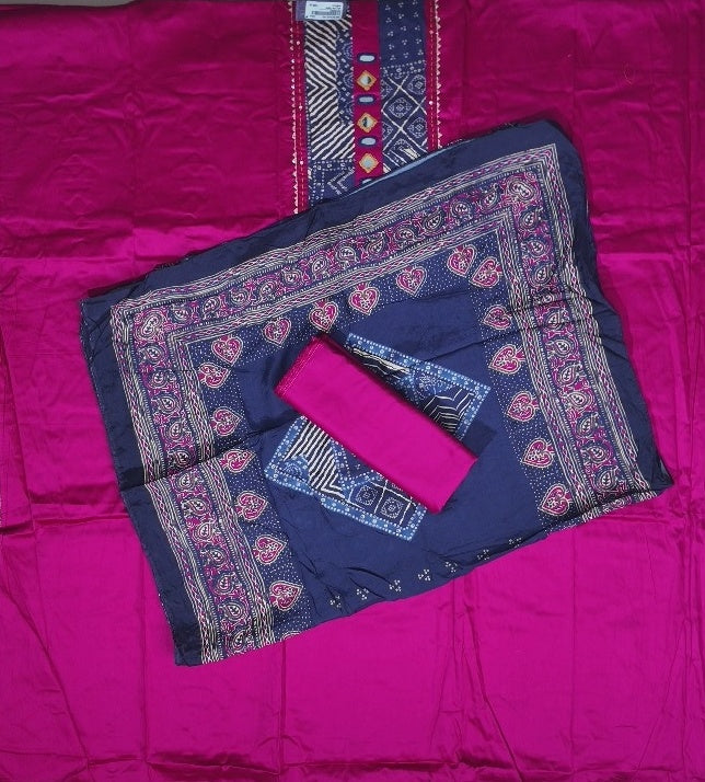 Vibrant Magenta & Navy Bandhani Suit Set - Magenta - Picture 5