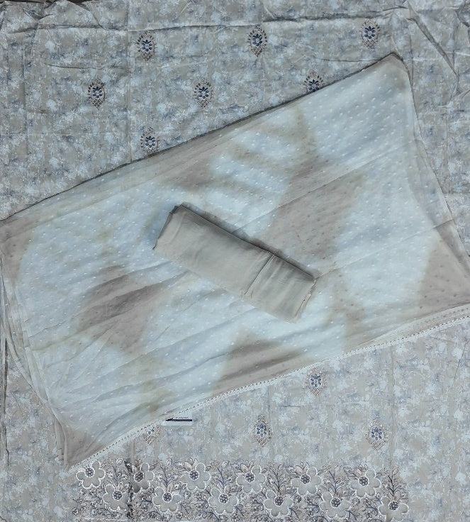 Elegant Beige Floral Embroidered Suit - Beige - Picture 5