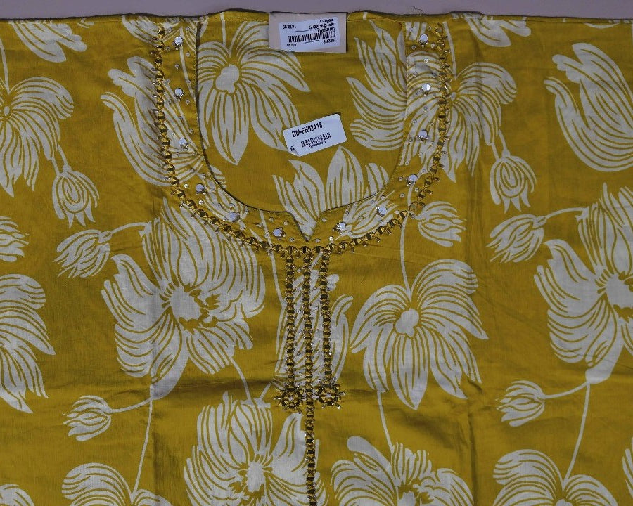 Sunny Yellow Floral Suit with Embellished Neckline - Mustard yellow - Picture 3