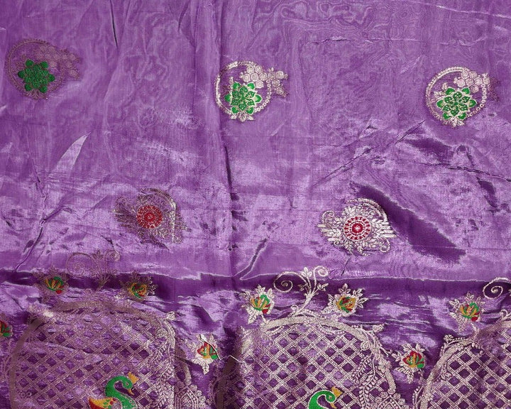 Royal Purple Banarasi Silk Saree with Peacock Motifs - Purple - Picture 2