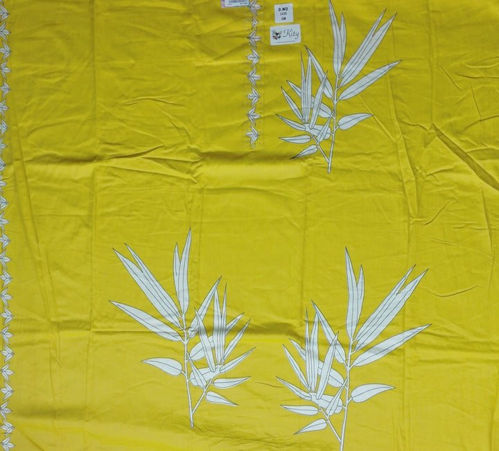 Sunny Yellow Leaf Print Cotton Suit Set - Yellow - Picture 1