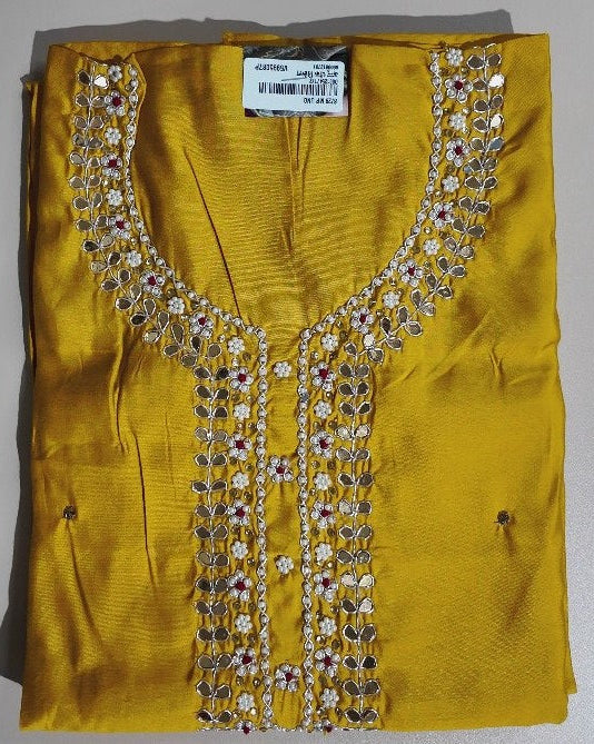 Golden Yellow Embellished Silk Suit Set - Mustard yellow - Picture 1