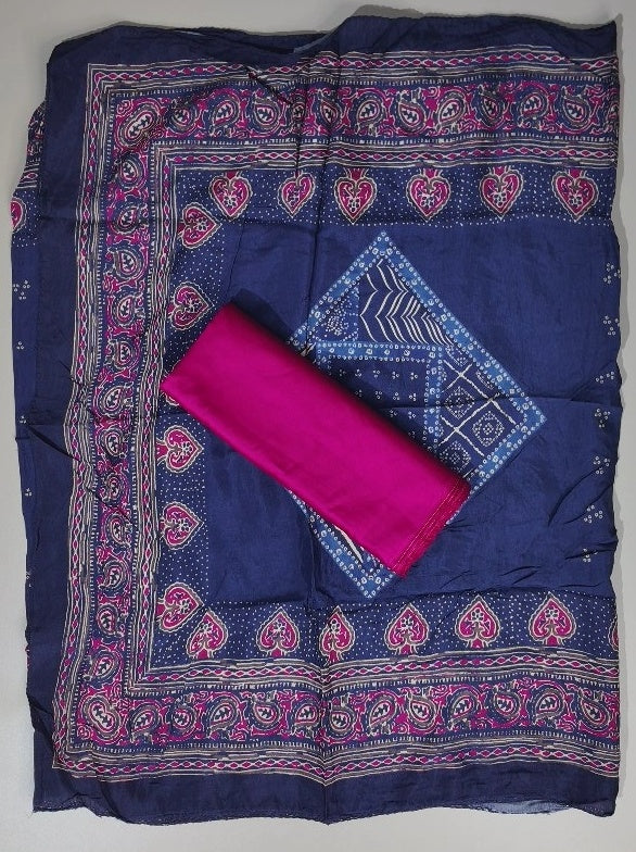 Vibrant Magenta & Navy Bandhani Suit Set - Magenta - Picture 6