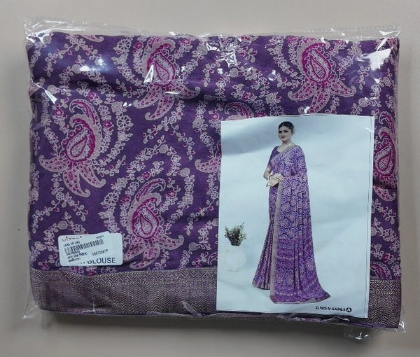 Elegant Purple Paisley Print Saree - White - Picture 2