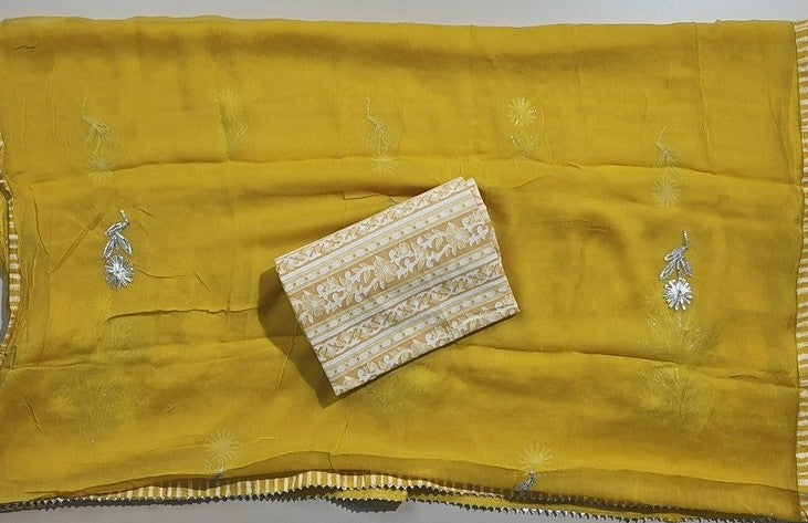 Sunshine Yellow Floral Suit with Mirror Work - Yellow - Picture 4